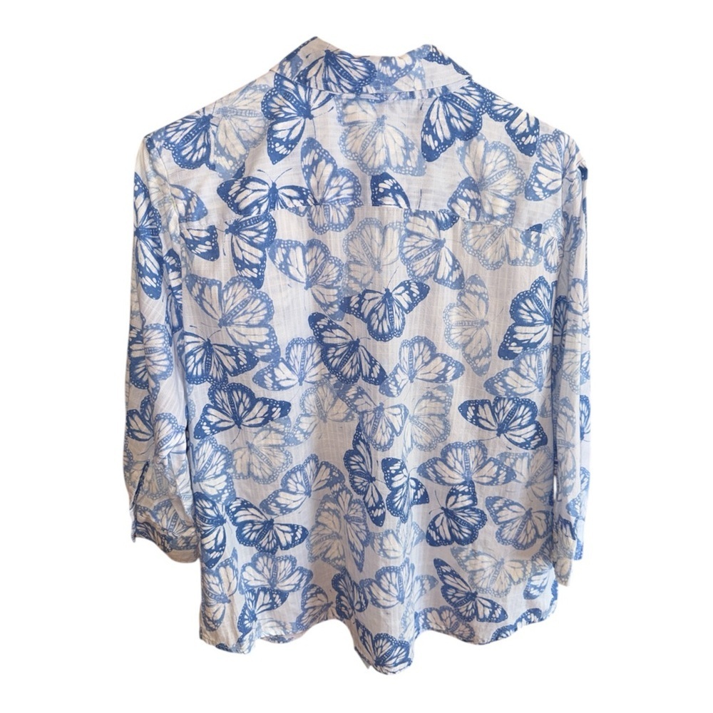Karen Scott Blue and White Artistic Button Down Shirt - Picture 2 of 5